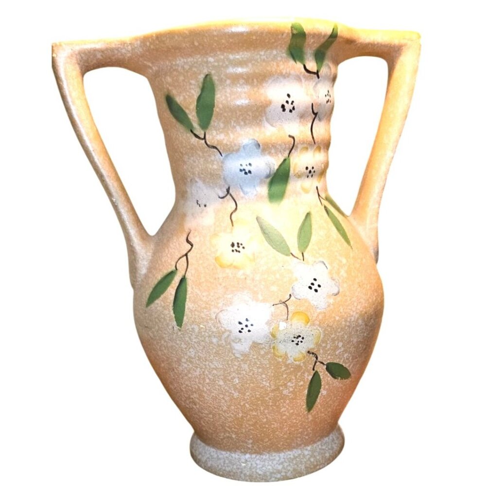 Vintage Vase Delcroft Ware Hand-Painted Ceramic Dual‎ Handles & Floral Design